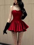 KYLETHOMASW  -  French Elegant Red Sexy Style Dress Women New Year Bow Strap Dresses Fashion Princess Aesthetic Design Sense Party Outfits