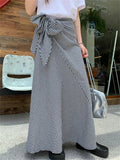 KYLETHOMASW  -   2024 Women A-Line Mopping Skirt Bow Plaid Fashion Summer Loose Chic High Waits Streetwear Vintage Slim Mujer Daily