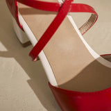 KYLETHOMASW  -  Ladies Pumps 2025 Sweet Toe 4.5cm Heels Patent Leather Buckle Big Size Date Summer Red C2234