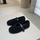 KYLETHOMASW  -  New Foreign Trade Hairy Shoes for Women, Mary Jane Shoes, Sheep Fur One Step Shoes, Red Single Shoes