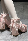 KYLETHOMASW  -  Lovely Girls Lolita Butterfly Knot High Heels Platform Shoes ,Young Women Students Cute sakura Wedding Dress Mary Janes