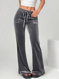 KYLETHOMASW  -  Autumn Winter Lady High Waist Casual Solid Velvet Flared Trousers Autumn Winter Lady High Waist Casual Velvet Flared Trousers
