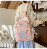 KYLETHOMASW  -  High-capacity Transparent Star Dot Ita Bags Sweet Y2k Aesthetic Ins Students Backpacks Contrast Color Patchwork Women Schoolbags