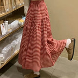KYLETHOMASW  -  Pleated Skirts for Women Plaid Spring Summer A-line Elegant Vintage Long Skirt Korean Fashion Versatile Sweet Faldas Mujer