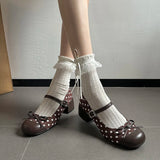 KYLETHOMASW  -  Cute Polka Dot Thick Heel Women Mary Jane Shoes Designer Buckle Strap Pumps Ladies Eelgant Butterfly-knot Dress Single Shoes