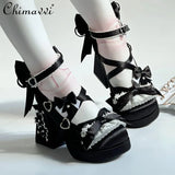 KYLETHOMASW  -  Original Lo Shoes Spring and Autumn New Fashion Round Toe Bow Sweet Cute Japanese Style Thick Sole High Heel Women's Pumps