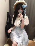 KYLETHOMASW  -  New Lovely Japanese Style Patchwork Dresses Short Sleeve Kawaii Sweet Button Bow Dress Summer Women Fashion Cute Slim Clothes