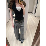 KYLETHOMASW  -  Sense of Design Splicing Plaid Scimitar Pants Women's Summer Small Loose Straight Slack Casual Wide-leg Pants