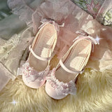 KYLETHOMASW  -  Trend Bow Mary Jane Women Shoes Elegant Temperament Soft Sole Lace Lolita High Heels Beautiful Princess Shoes for Women Tacones