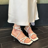 KYLETHOMASW  -  Fashion Cross-tied Women Low Heel Sandals Shoes Shallow Female Square Toe Footwear Sexy Ladies Heeled Shoes Sandals Pumps
