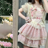 KYLTHOMASW  -  Japan Lolita Cake Princess Dress Pink Sweet Girl Small French Heavy Work Puffy Dress Cosplay Costumes Women Mini strap Dress