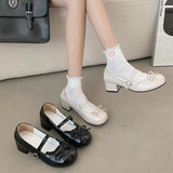 KYLETHOMASW  -  Round Toe JK Women Mary Jane Shoes Ladies Concise Outdoor Butterfly-knot Pumps Spring Autumn Women's Leather Shoes