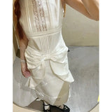 KYLETHOMASW  -  White Summer Sleeveless Dress Women's Spliced Lace Bow Loose Long Vest Dress K-Style Lightweight Instagrammable Photogenic