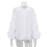 KYLETHOMASW  -  Women Shirts Pure Cotton White Blouse For Women 2025 Early Spring New Court Lantern Sleeves  Casual Doll Collar Shirt