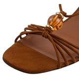 KYLETHOMASW  -  Women's  Slingback Sandals Amber Bead Decor Open‑Toe Kitten Heels Thin Knotted Strap Mid‑Heel Backless Pumps Elegant