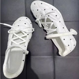 KYLETHOMASW  -  Novelty Polka Dot Sports Ballet Shoes Woman Fashion Strange Heel Design Round Toe Mary Jane Shoe Cross Lace Up Casual High Heels