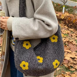 KYLETHOMASW  -  Korean Fluffy Sweet Floral Underarm Bag Y2k Lamb Wool Shopping Handbags Women New All Match Streetwear Travel Shoulder Bags