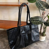 KYLETHOMASW  -  Simple Large Capacity Soft Leather Tote Bag Versatile Lightweight Black Commuter Shoulder Bag Fashion Casual Pleated Handbag