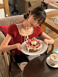KYLETHOMASW  -  French Fashionable and Vintage T-shirt Summer New Fashion Contrast Bow Bubble Sleeves Knitted Shirt Female Clothing