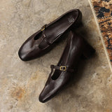 KYLETHOMASW  -  New Genuine Leather T-Strap Mary Janes Buckle Women's Flats and Loafers, Retro Daily Walking Flats,Casual Commute Лоферы Женские