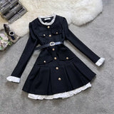 KYLETHOMASW  -  Autumn and winter clothing,  black suit, short skirt, spring waist cinching, new  waist cinching, long sleeved patchwork dress,