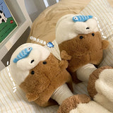 KYLETHOMASW  -  Cute Cotton Slippers For Women Winter Cartoon Animal Slippers Indoor Home Anti Slip Thick Bottom Warm Velvet Slippers