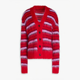 KYLETHOMASW  -  Striped Fuzzy Mohair V-Neck Knit Cardigan Oversize Button Front 2025 Autumn New Chic Casual Women Coat Fashion Cozy Lady Sweater