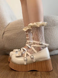 KYLETHOMASW  -  Sweet  Knot Mary Jane Shoes Women's Thick Bottom Platform Lovely Lolita Single Shoes New  Summer Fashion PU Mate...