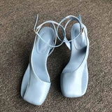 KYLETHOMASW  -  Women's Leather Sandals Square Toe Ankle Strap Chunky Heel Elegant Party Evening Shoes Fashionable Summer Footwear