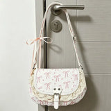 KYLETHOMASW  -  Korean Sweet Cute Bow Lace Shoulder Bag Women Color Block Print Large Capacity Crossbody Bag Ladies Harajuku Versatile Handbag
