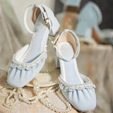KYLETHOMASW  -  Elegant Summer Original Lolita Ruffle Edge Pearl Edge Women's Shoes Thick Heel Sandals Versatile Daily Japanese Lo Shoes Women
