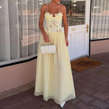 KYLETHOMASW  -  Elegant Pure Color Chiffon Dress Sexy Lace Spliced Mesh Pleated Evening Dress Fashion Hollow Out Sleeveless Halter Banquet Dress