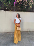 KYLETHOMASW  -  Minimalist Gold Satin Wide Leg Pants Women's French Office Ladies Lazy High Waist Loose Pants Trousers Women