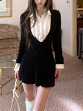 KYLETHOMASW  -  Korean Fashion Sweet Knitted Fake Two Piece Dress Women Long Sleeve Patchwork Chic Slim Dresses Autumn Design Elegant Clothing