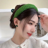 Kylethomasw Sweet Style Knitted Retro Hairband Women Solid Color Plush Wide-brimmed Sponge Headband Fashion Girls Hair Accessories