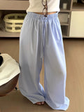 KYLETHOMASW  -  Korean Chic Summer Age Reducing Temperament Elastic Waist Drawstring Loose Versatile Striped Casual Pants Floor Women