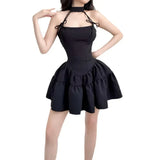 KYLETHOMASW  -  French Retro Red Bow Strap Neck Dress Waist Thin A Word Fluffy Suspender Short Skirt Spring