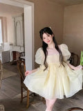 KYLETHOMASW  -  Light Yellow Mesh Dresses Japanese Style Mori Bubble Sleeve Dress French Princess Court Appointment Vestido