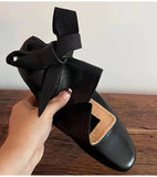 KYLETHOMASW  -  Autumn Winter Soft Leather Lace-up Women Ankle Boots Comfortable Flats Short Booties Fashion Bowknot Chelsea Boots Shoes Botas