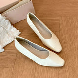KYLETHOMASW  -  Women Pumps Square Toe Low Kitten Heel Soft PU Leather Slip On Minimalist Elegant Office Commute Casual Ladies Daily Work Shoes