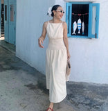 KYLETHOMASW  -  Korean Chic Summer New French Vacation Style Wrinkles Hugging Waist Stretching Sleeveless Strap Long Dresses Women