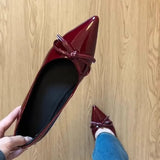 KYLETHOMASW  -  Elegant Soft Inner Heightening Single Shoes Leather Butterfly Knot Pointed Toe Low Heel Summer Spring Autumn Women's Flats