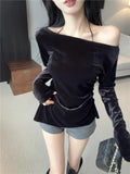 KYLETHOMASW  -  Sexy T Shirts Women Lace Patchwork Backless Irregular Slim Slash Neck Off Shoulder Stretch Crop Tops Spring Fashion Tee