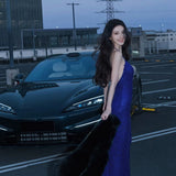 KYLETHOMASW  -  Sexy Shiny Sling Dress Woman Halter Off Shoulder Backless Skinny High Waist Gown Robe New Style Elegant Long Bodycon