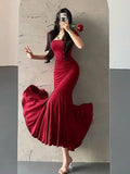 KYLETHOMASW  -  Sexy Slim Elegant Lady Long Dress Summer Short Sleeve Square Neck Pleated Fishtail Tight Party Dresses for Women