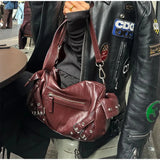 KYLETHOMASW  -  Korean Brand Women's Shoulder Bag Retro Rivet Underarm Bag 2025 Zipper Design Motorcycle Bag High Quality Large Capacity Handbag
