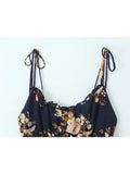 KYLETHOMASW  -  Summer French Vacation Flower Print Lace-up Slim Slash Neck Sleeveless Spaghetti Strap Dresses