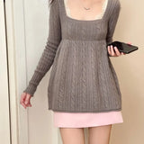 KYLETHOMASW  -  Knitting Grey Sweater Twists Solid Color Thin Long Sleeve Shirt Sueter Mujer Korean Fashion Pull Femme Jumper Y2k Top