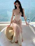 KYLETHOMASW  -  Summer French Style Long Dresses for Women Sexy Spaghetti Strap Ruffles Birthday Party Dress Female Holiday Beach Vestidos Robe