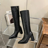 KYLETHOMASW  -  Autumn Winter Women Knee High Boots Fashion Knight Long Booties Square High Heels Shoes Botas Mujer